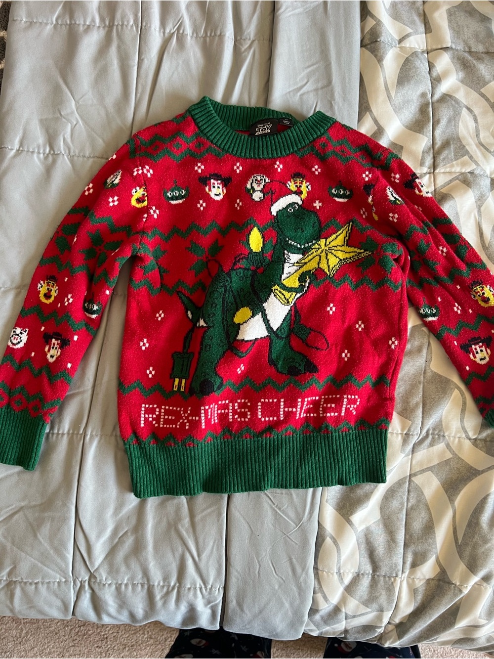 Disney Red & Green Rex Holiday Crewneck Sweater